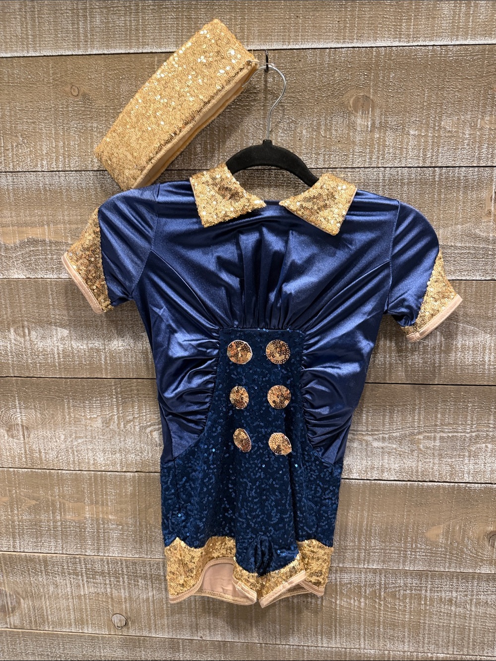 Weissmanβs Girls M, Navy/ Gold Sequin Dance Figure Skating Costume with Hat